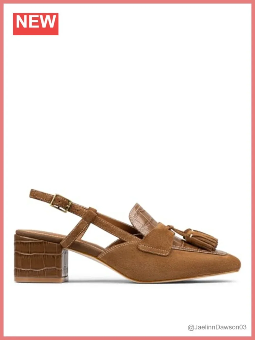 Women's Suede Slingback Tassel Loafers Low Block Heel Adjustable Buckle